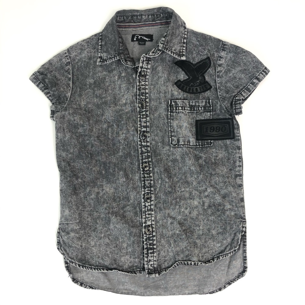 Art Class Black Acid Wash Button Up Shirt